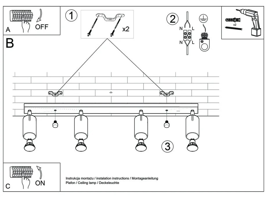 Lustră Sollux Etna 4L, alb