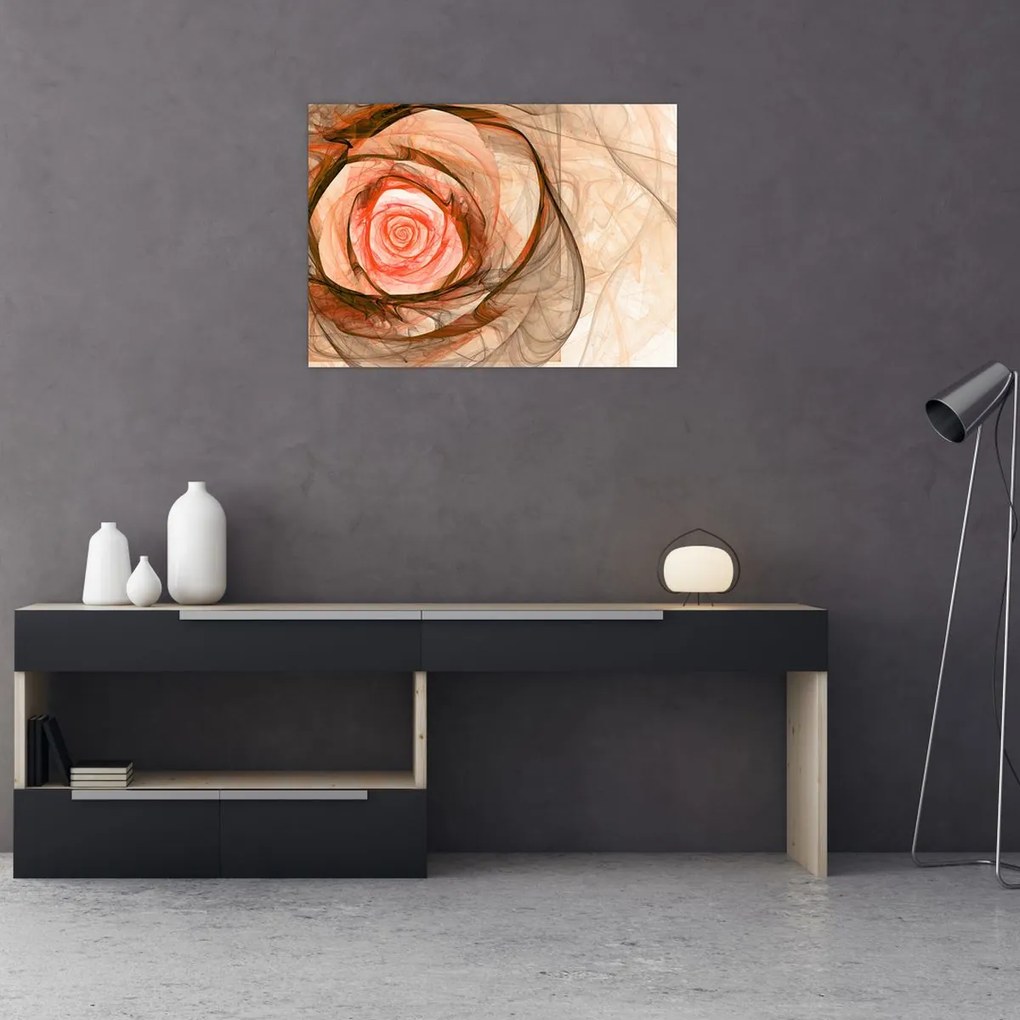 Tablou pe sticlă - Abstract trandafir roz cu fundal alb (70x50 cm)