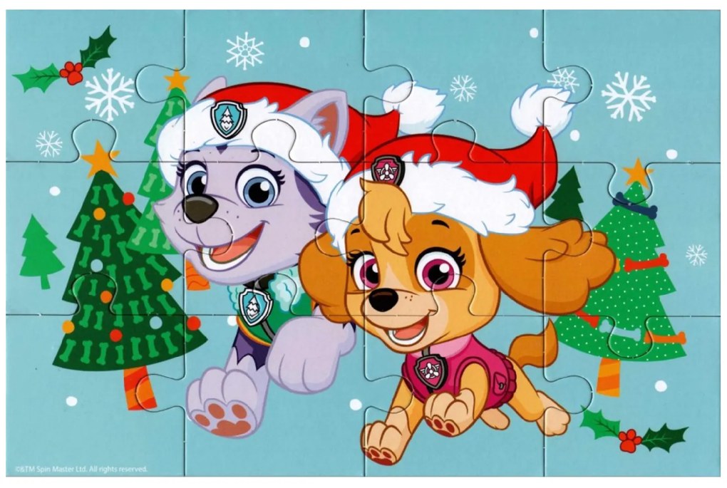 Puzzle pentru copii 4 în 1 PAW PATROL si bradul de Craciun, 19x29 cm