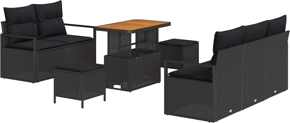 vidaXL Set de canapele pentru grădină cu pernă cu pernă 8 pcs Negru