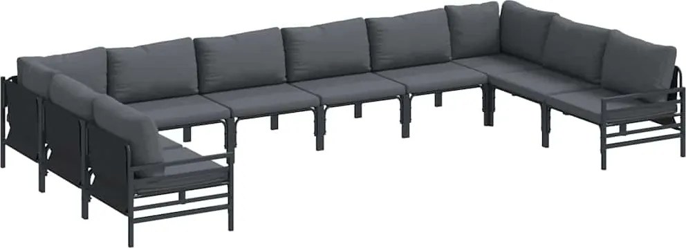 vidaXL Set de canapele pentru grădină cu pernă 10 pcs Negru Oțel