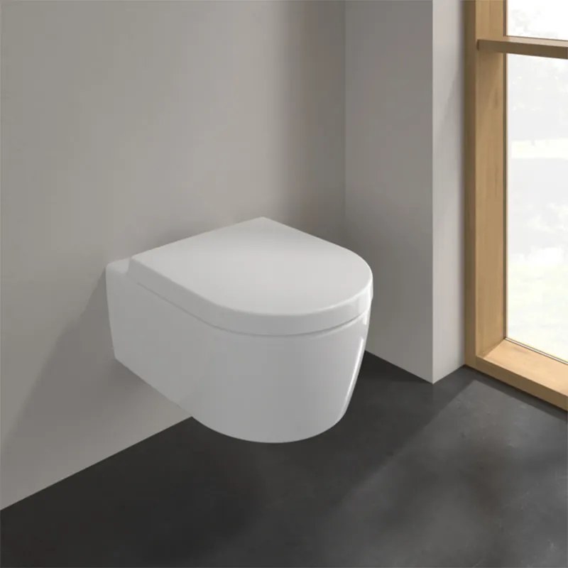 Set vas wc suspendat, Villeroy & Boch, Avento, direct flush, cu capac soft close, alb alpin