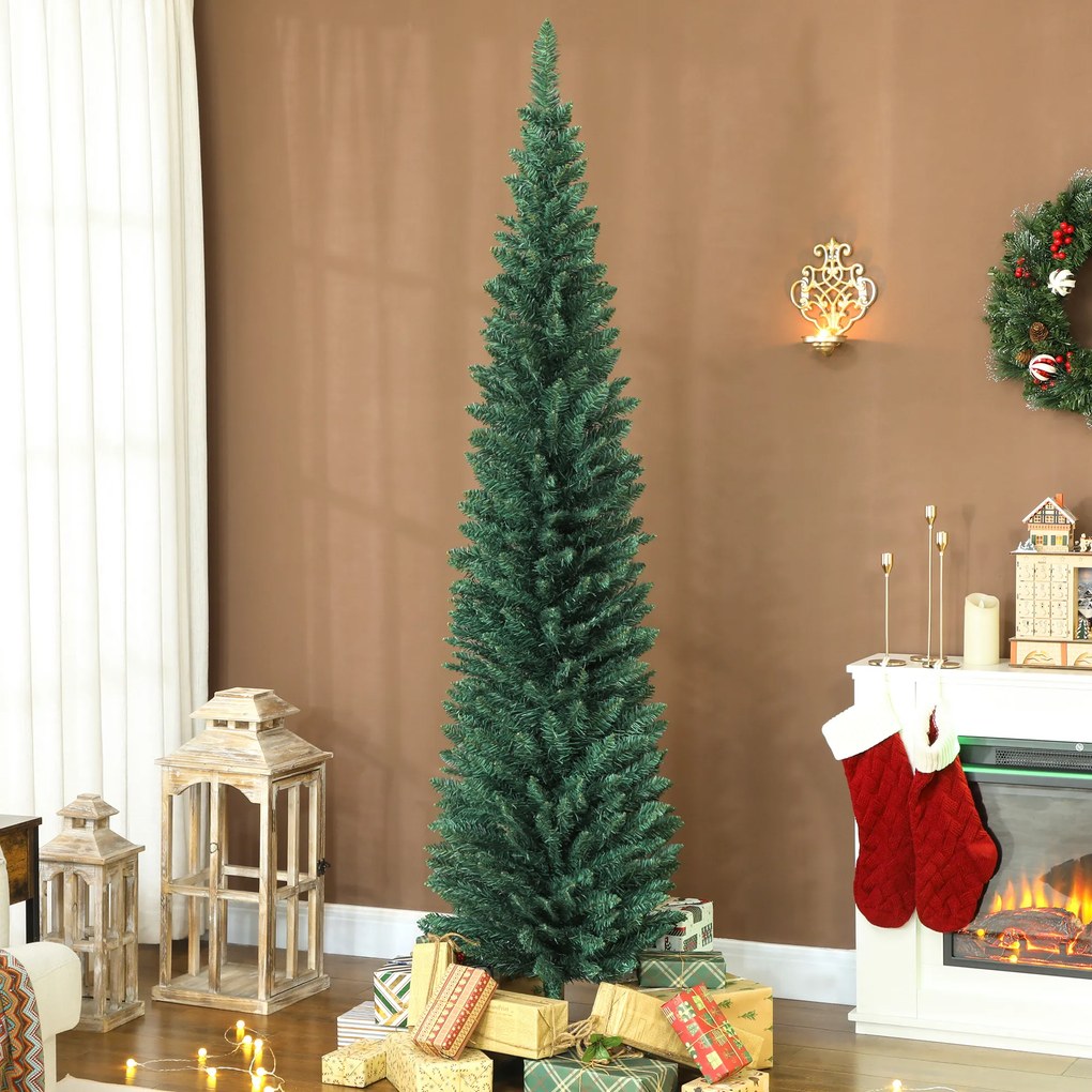 HOMCOM Brad de Crăciun artificial Slim 210 cm cu 401 ramuri, model brad, bază din plastic, verde | Aosom Romania