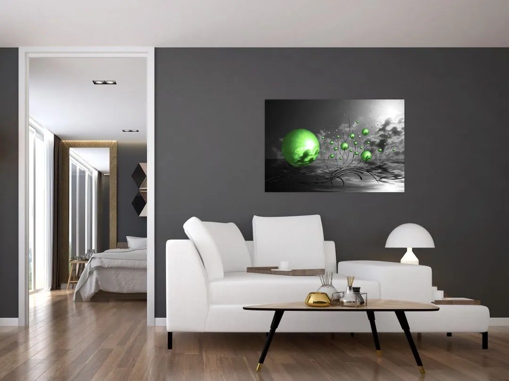 Tabloul bilelor verzi abstracte (90x60 cm)