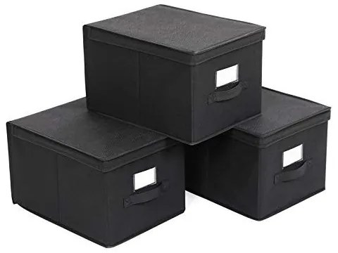 Set 3 cutii depozitare pliabile, Songmics, Negru, 40x30x25 cm