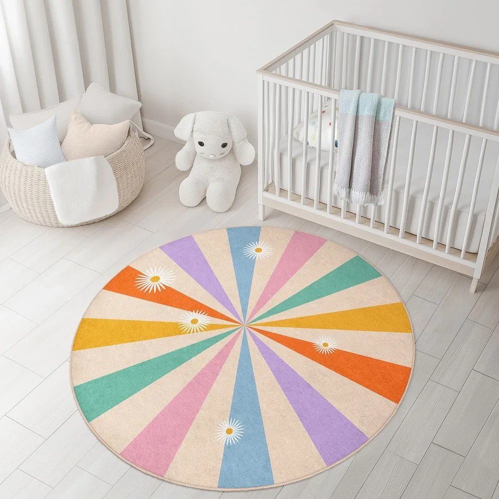 Covor pentru copii lavabil ø100 cm Rainbow Daisy – Mila Home