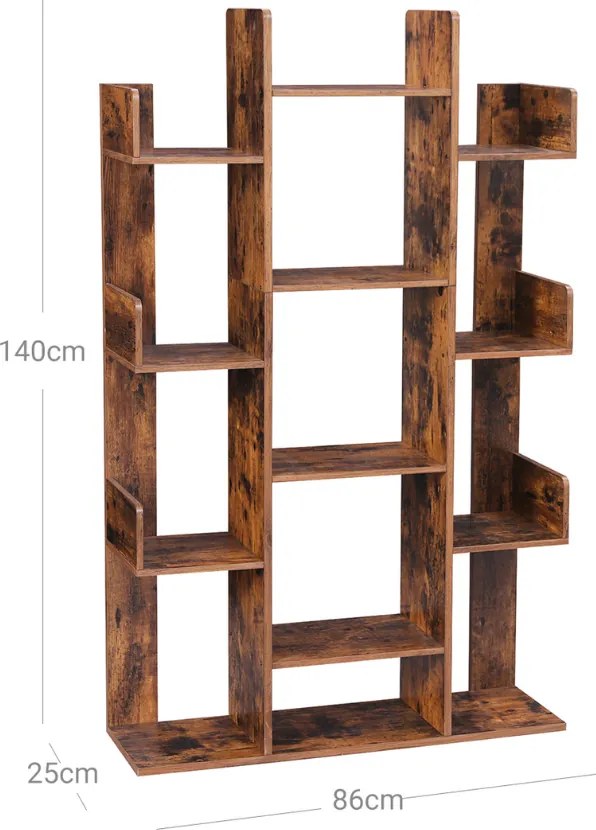 Raft/etajeră pentru cărți ODIN în stil industrial, 86x25x140 cm, maro Vasagle