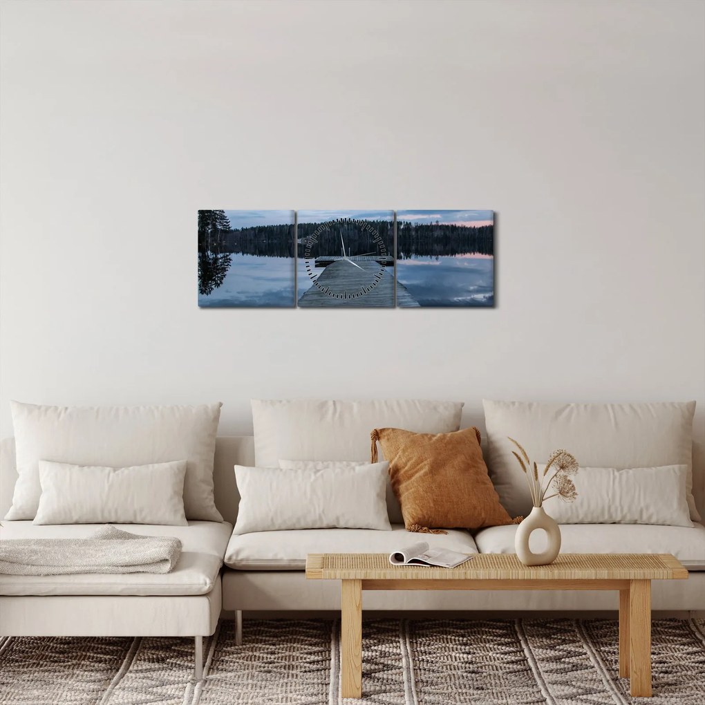 Tablou - Ponton de lemn, lac (cu ceas) (90x30 cm)