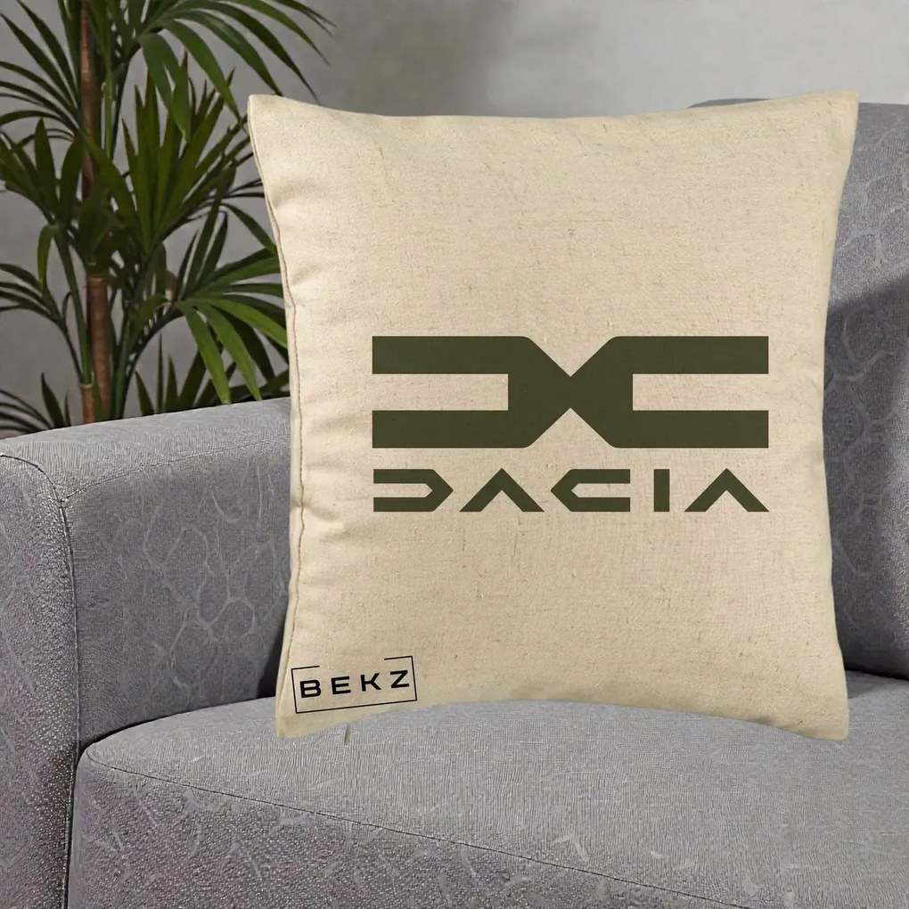 Perna Personalizata cu emblema Dacia, 40x40 cm, Bej, Husa Detasabila, Perna Inclusa, BEKZ®