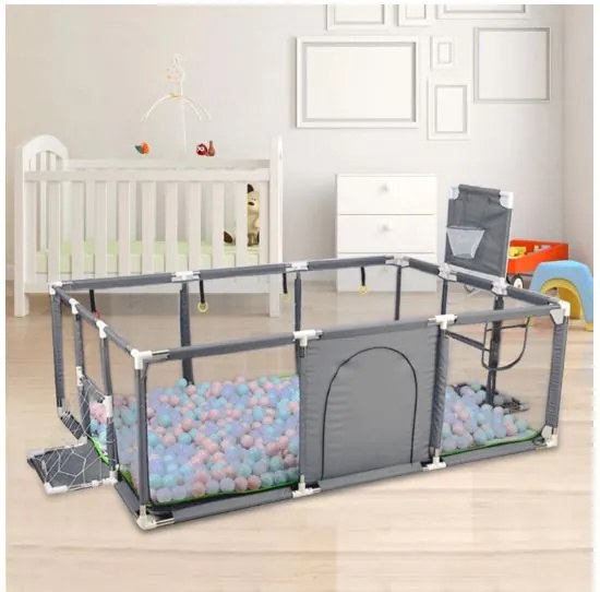 Țarc pentru copii cu porți și coș 230x129x107cm GREY