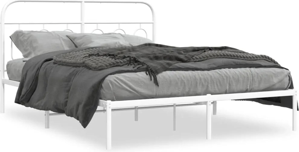 vidaXL Cadru de pat metalic cu tăblie, alb, 140x200 cm