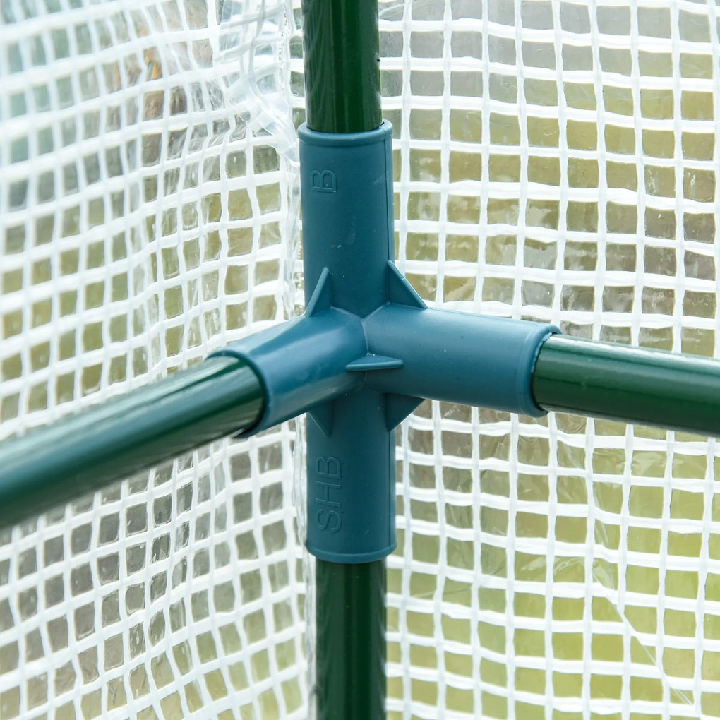 Outsunny Seră de grădină PE cu rafturi 3 nivele, seră de balcon, pânză consolidată 140 g/m², structură din oțel, 2 uși rulabile cu fermoar, pentru legume plante flori, 200 x 100 x 215 cm, alb | Aosom Romania