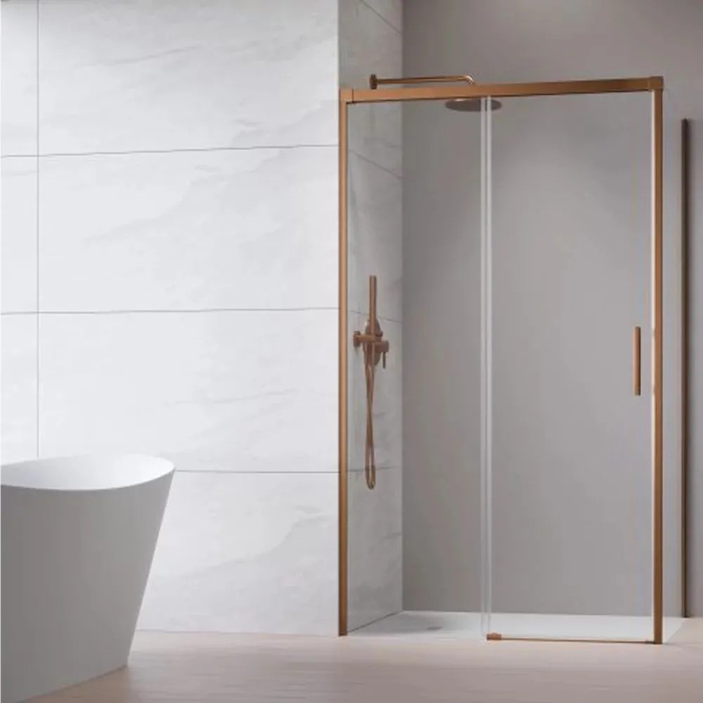 Cabina de dus dreptunghiulara cu usa glisanta Radaway Idea KDJ 130x80 cm finisaj cupru periat-transparent stanga