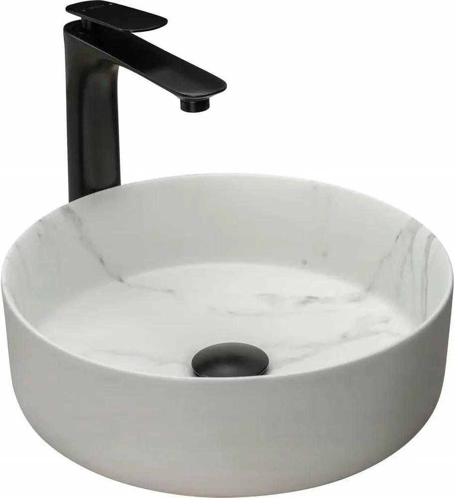 Lavoar stil marmura alb pe blat Rea Sami Marble Matowa 36 cm