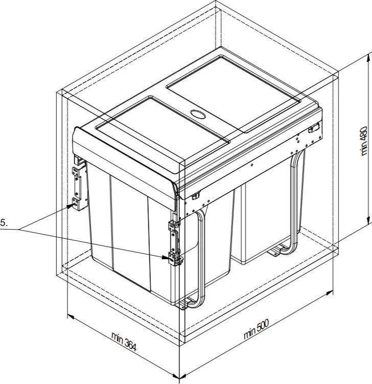 Cos gunoi incorporabil GTV Practi Eco, cu extragere automata, colectare selectiva, pentru corp de 400 mm, gri antracit, 2 x 10 l + 1 x 20 l Gri