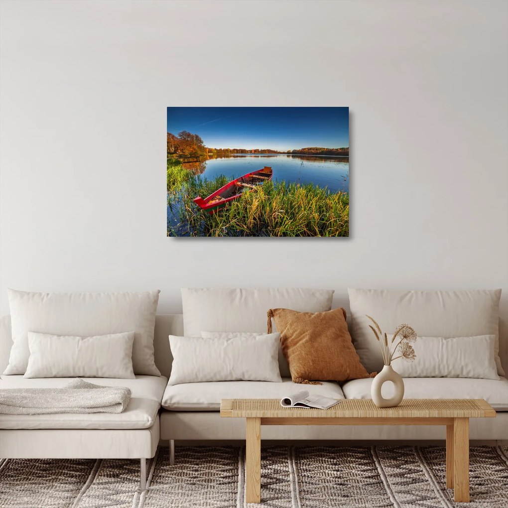 Tablou pe sticlă cu punte roșie (70x50 cm)