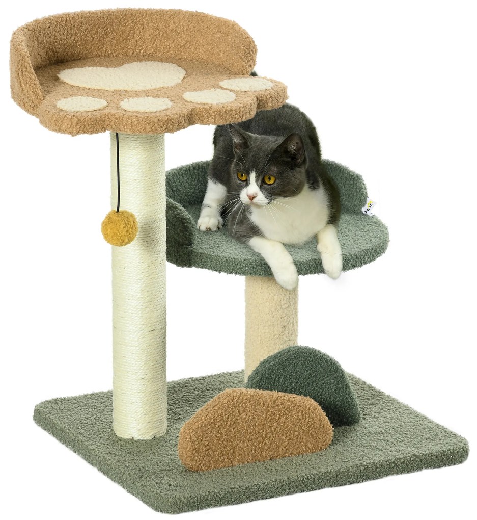 PawHut Copac Zgârieturi Pisici 2 Platforme Minge Catifea 43x39x52cm Multicolor | Aosom Romania