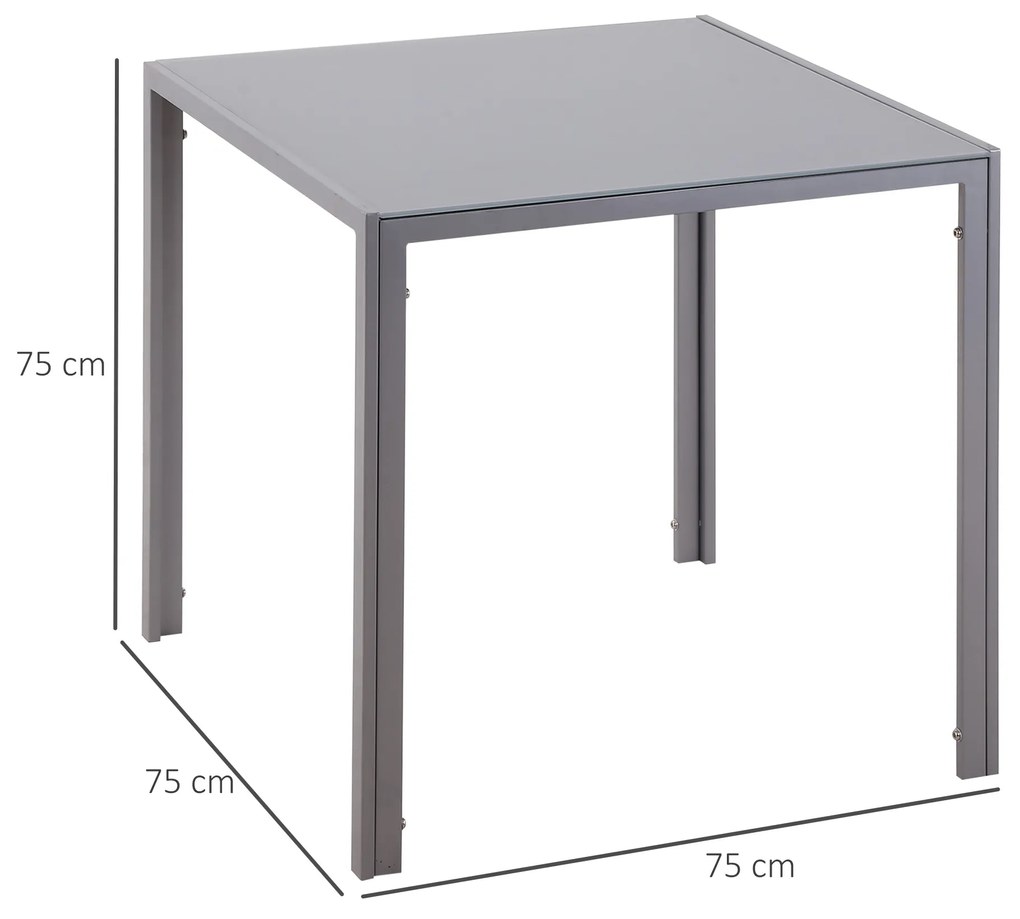 HOMCOM Masă Bucătărie pentru 4 Persoane din Metal și Sticlă Securizată, 75x75x75 cm, Gri | Aosom Romania