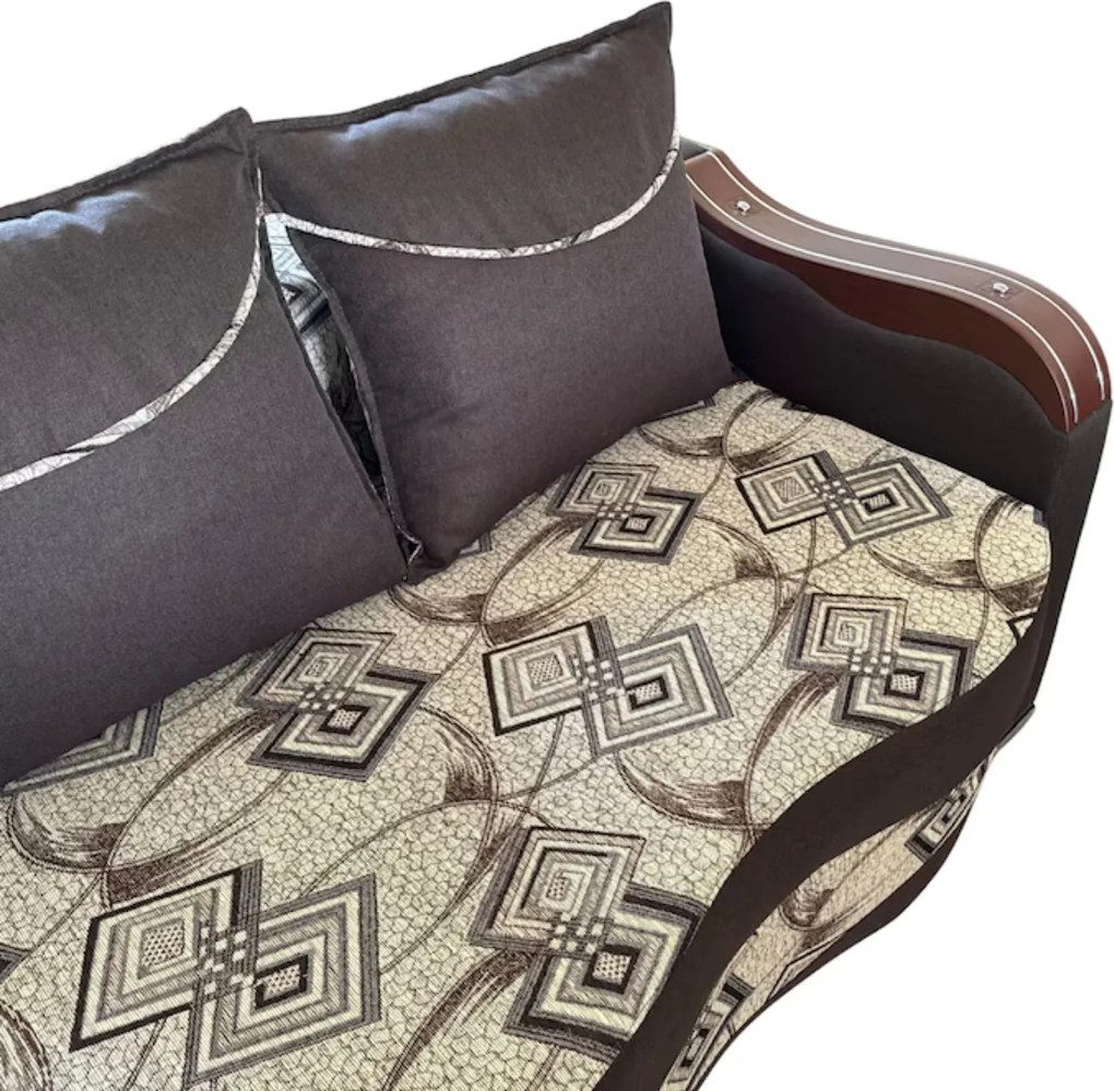 Canapea DIANA extensibila, 3 locuri, cu lada de depozitare, stofa gri cu negru , 220x100x80 Maro + Bej