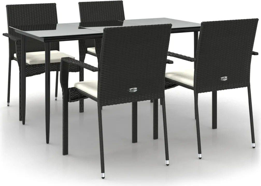 vidaXL Set mobilier de grădină cu perne, 5 piese, negru, poliratan