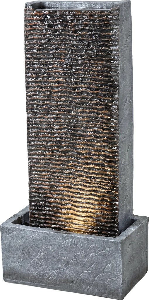 Outsunny Fântână 2 niveluri pentru grădină cu iluminare LED, pompă, aspect granit 37,5 x 22 x 80 cm | Aosom Romania