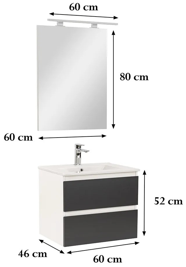 Mobilier complet de baie Vario Forte 60 alb-antracit