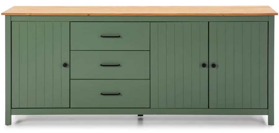 Comodă verde/în culoare naturală joasă din lemn masiv de pin 190x80 cm Miranda – Marckeric