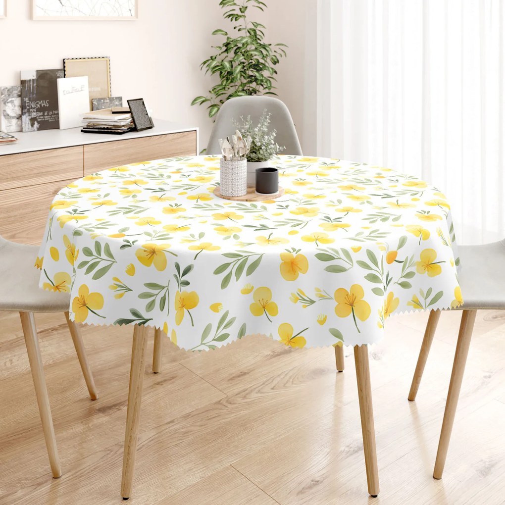 Goldea față de masă teflonată - flori primula de seară - rotundă Ø 130 cm