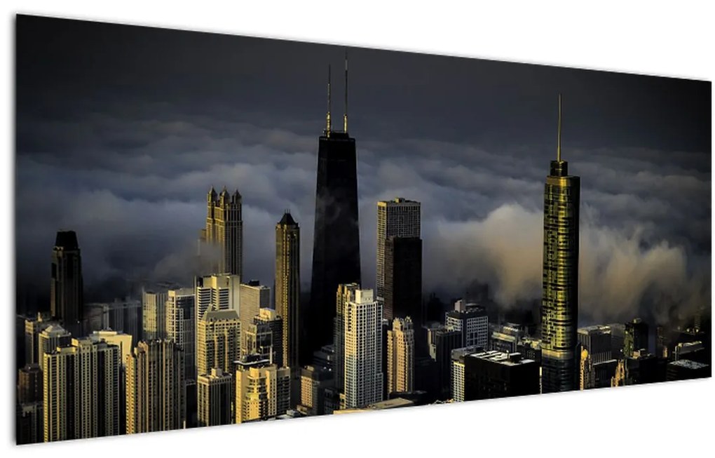 Tablou cu oraș în nori (120x50 cm)