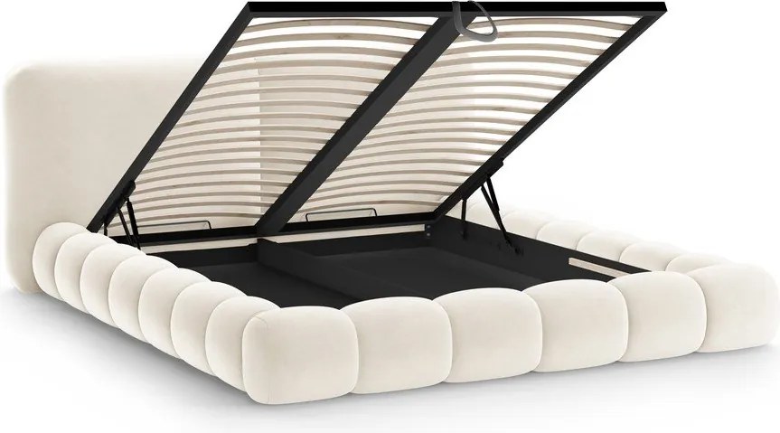 Pat matrimonial fildeș tapițat cu spațiu de depozitare cu somieră 160x200 cm Solange – Micadoni