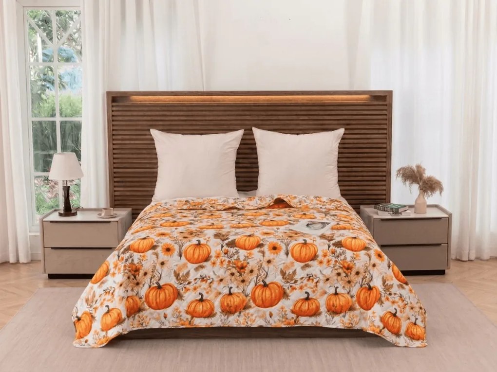 Cuvertura de pat FLOWERS AND PUMPKINS, portocaliu Dimensiune: 220 x 240 cm