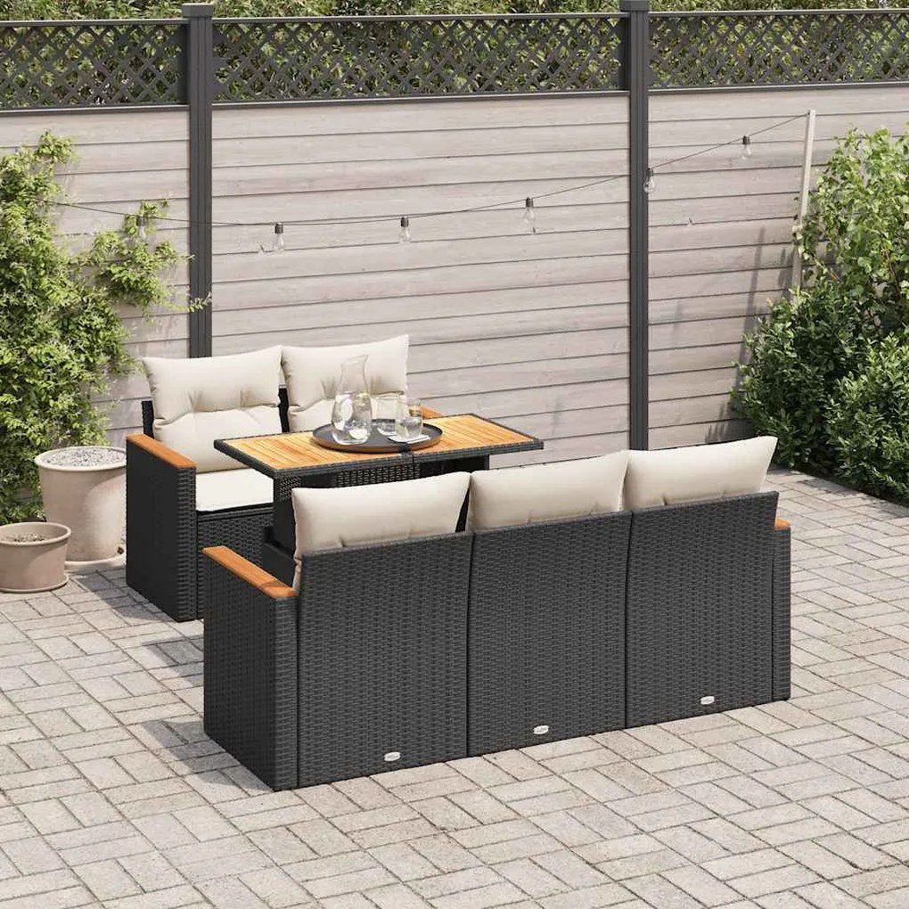 vidaXL Set mobilier grădină perne 6 piese negru poliratan/lemn acacia
