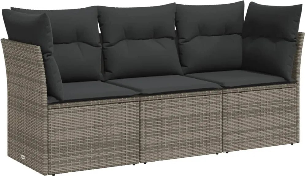 vidaXL Set canapea de grădină cu perne, 3 piese, gri, poliratan