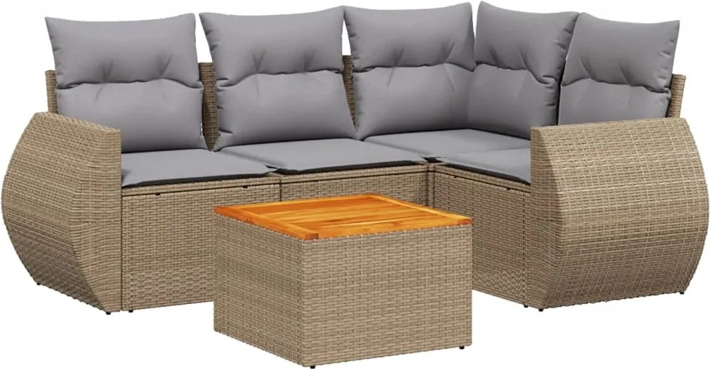 vidaXL Set canapele de grădină cu perne, 5 piese, bej, poliratan