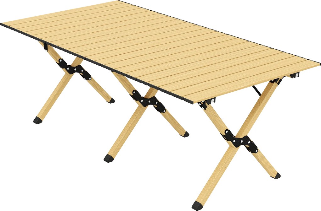 Outsunny Masă de camping 117 x 60 cm, masă pliantă din aluminiu cu blat rulabil aspect lemn, husă de transport, impermeabilă | Aosom Romania