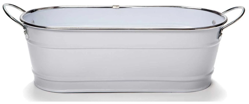 Husa ghiveci din zinc, alb, 11 x 32,5 x 10,5 cm