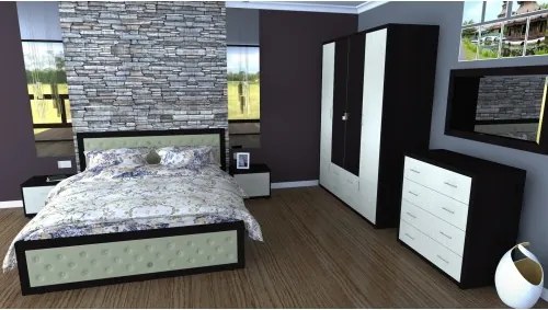 Dormitor Torino cu pat cu somiera metalica rabatabila pentru saltea 140x200 cm, Wenge / Brad