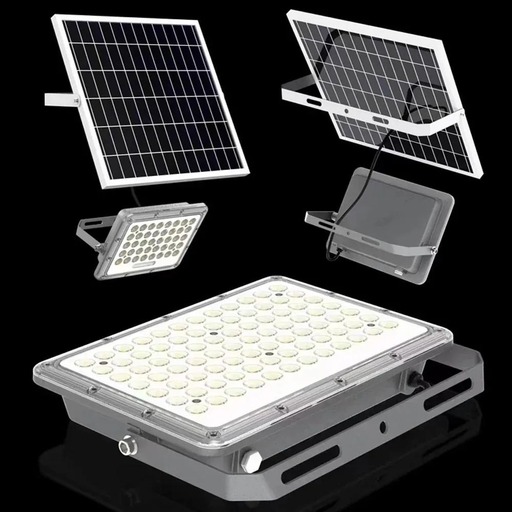 Proiector LED cu Panou Solar și Telecomandă, Rezistent la Apă IP65, 100W, Gri