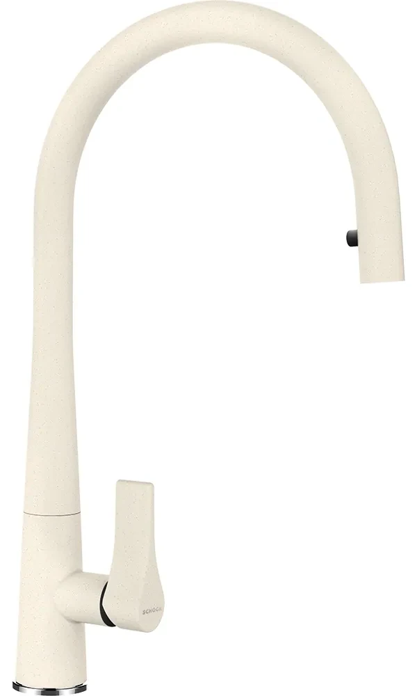 Baterie bucatarie Schock Gota Cristadur Magnolia cu cap extractibil, aspect granit, cartus ceramic, alb cremos