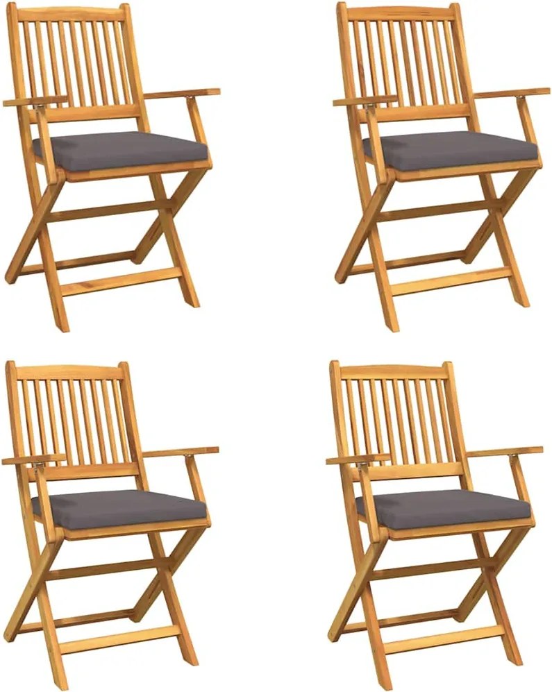 vidaXL Scaun pliant 4 pcs Gri 49 x 57.5 x 92cm Lemn masiv de acacia