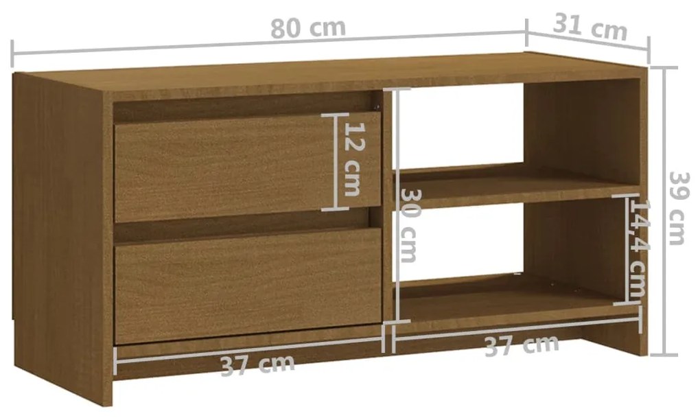 Comoda TV, maro miere, 80x31x39 cm, lemn masiv de pin 1, maro miere