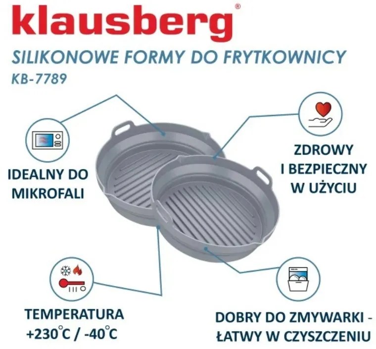 Set 2 forme din silicon pentru Airfryer Klausberg KB 7789, 20x21.3 cm, Pana la 230°C, Rotund, Fara BPA, Gri