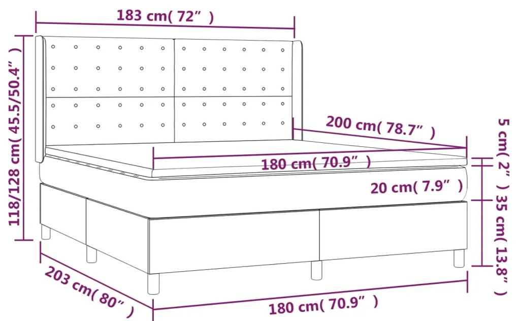 Pat box spring cu saltea, negru, 180x200 cm, catifea Negru, 180 x 200 cm, Nasturi de tapiterie