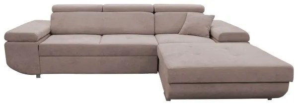 Colțar extensibil CASTELO în formă de L, cu spațiu de depozitare, cu șezlong pe partea dreaptă, bej