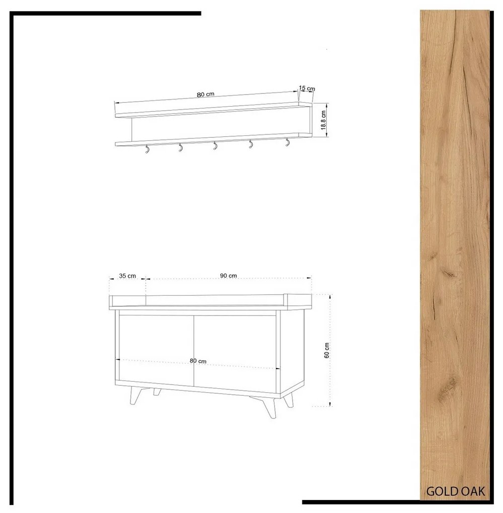 Cuier de perete cu raft pentru pantofi Arasso Oakand White