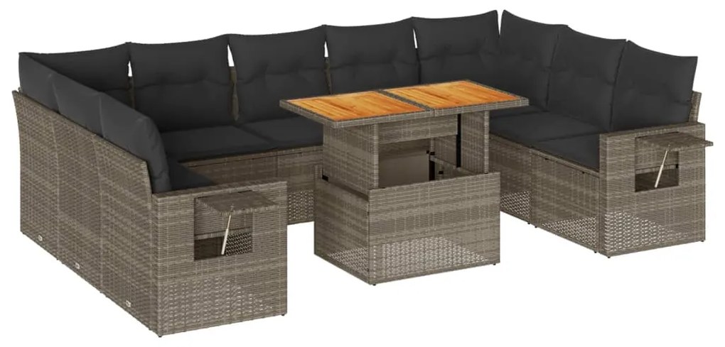 3327196 vidaXL Set mobilier de grădină cu perne, 10 piese, gri, poliratan