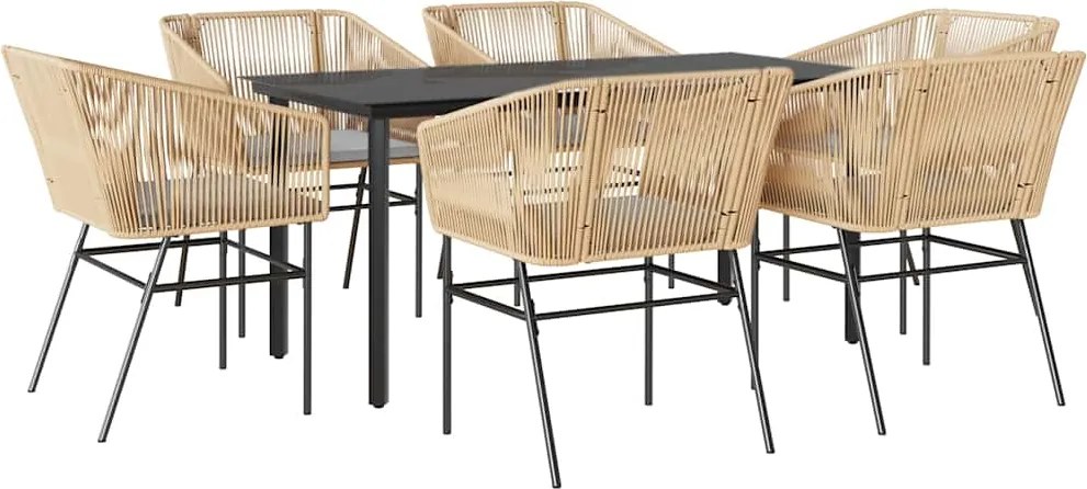 vidaXL Set de sufragerie de grădină de 7 piese sticlă poliratan maro