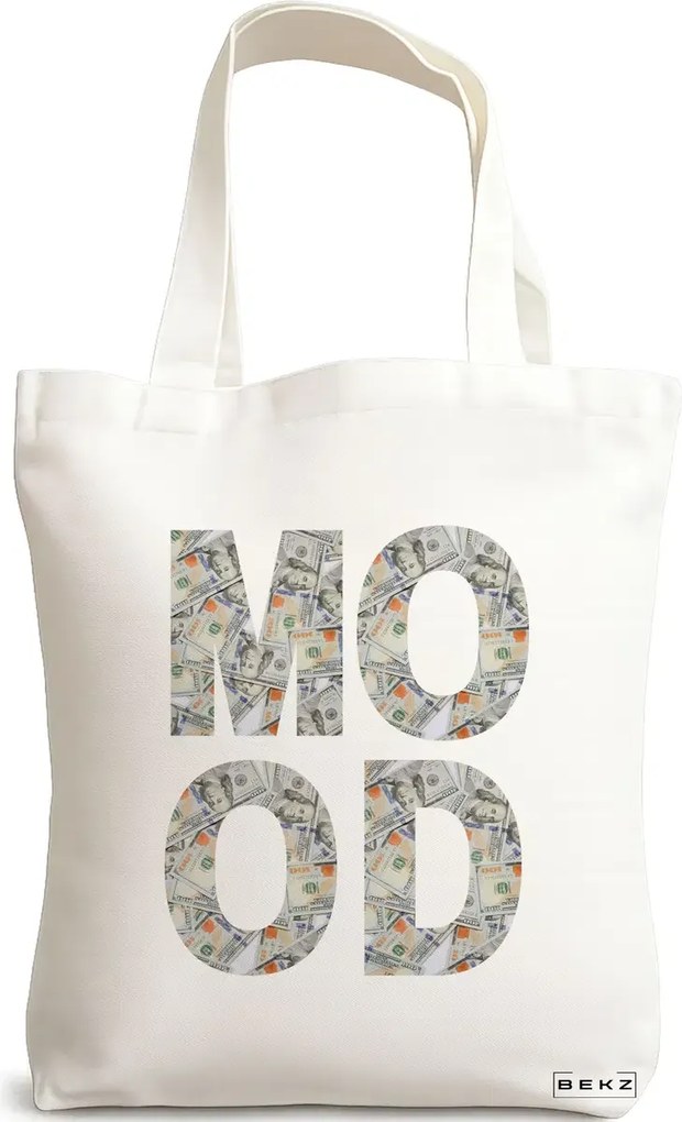Sacosa de Panza pentru Cumparaturi, Geanta Tote, model Money Mood, 38x34.5 cm, Alba, BEKZ®