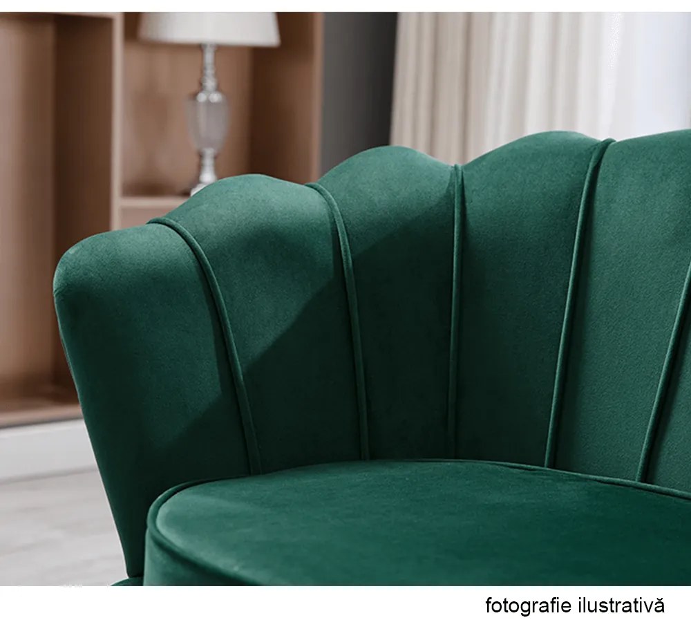 Fotoliu în stil Art-deco, catifea Velvet smarald/crom auriu, NOBLIN
