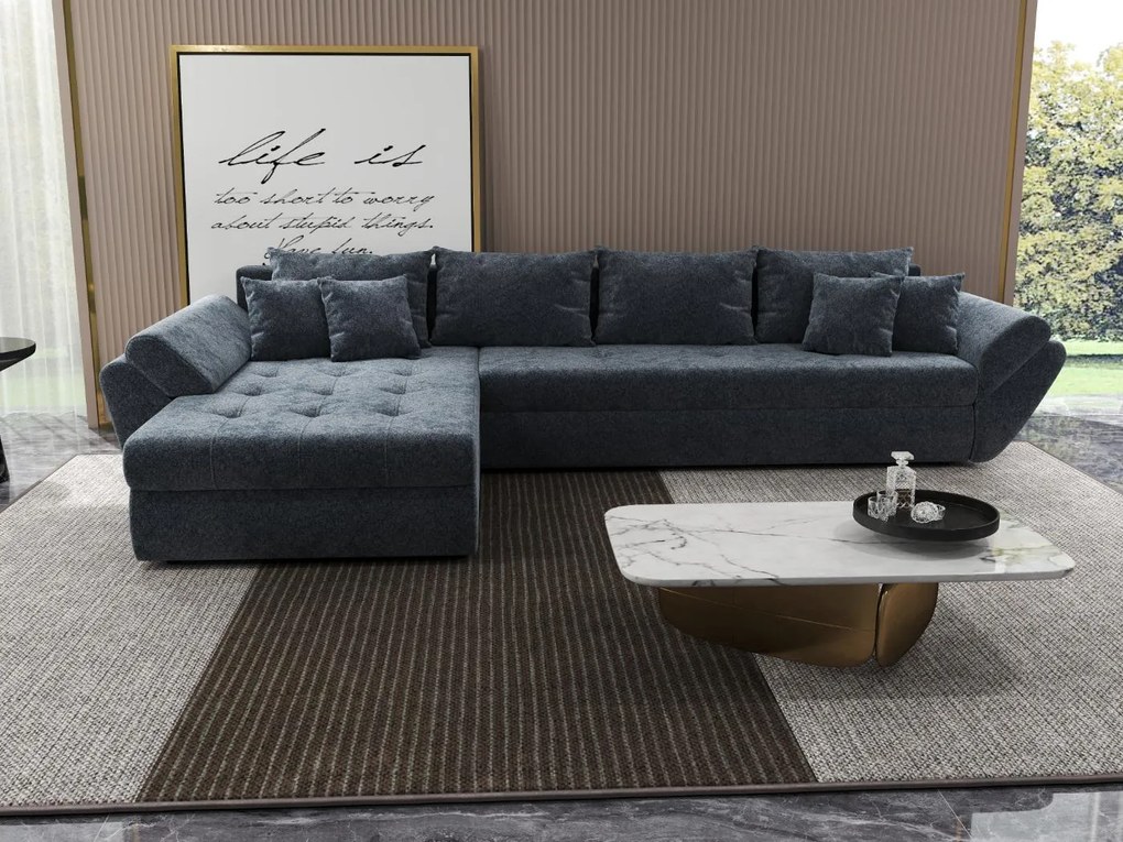 Colțar extensibil dumonde cu ladă de depozitare si sezut confortabil din spuma high-density, Loana XL Euphoria Grafit 335x185 cm